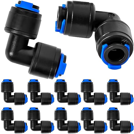 10 Pack 1/4" Universal 90 Degree Elbow Fitting, Quick Connect Universal Drip Irrigation Tubing Coupling Valve, Connector Locking Fitting for Sprinkler or Drip Irrigation System Parts & Connectors