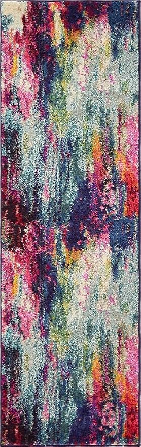 Unique Loom Chromatic Collection Modern Colorful & Vibrant Abstract Area Rug For Any Home Décor (2' 2 x 6' 7 Runner, Multi/ Light Blue)
