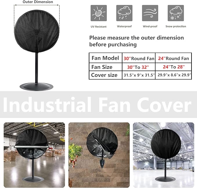Bitubi Industrial Fan Cover, Waterproof Outdoor Fan Covers, Compatible for 20-24 Inch Wall Mount Fan and Pedestal Fan, Heavy Duty 600D oxford Dustproof Fan Cover,Black