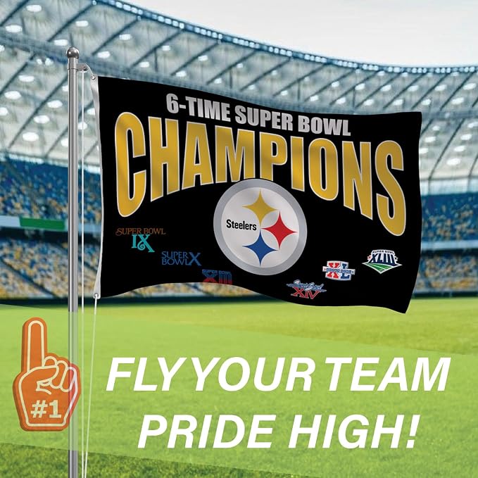 NFL Pittsburgh Steelers Multi-Win Superbowl Champions 3x5 Flag for Outside with Grommets | Outdoor & Indoor | Heavy Duty Flag & Banner | Works with Flag Pole for Outside House