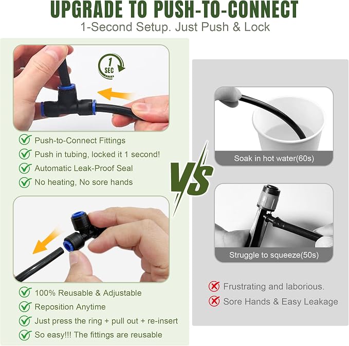 20PCS Push-to-Fit Drip Irrigation Mister Emitters with T-Connectors, Copper 360° Adjustable Bendable Atomizing Nozzles for 1/4" Tubing, Micro Spray Nozzles for Garden Greenhouse Raised Beds