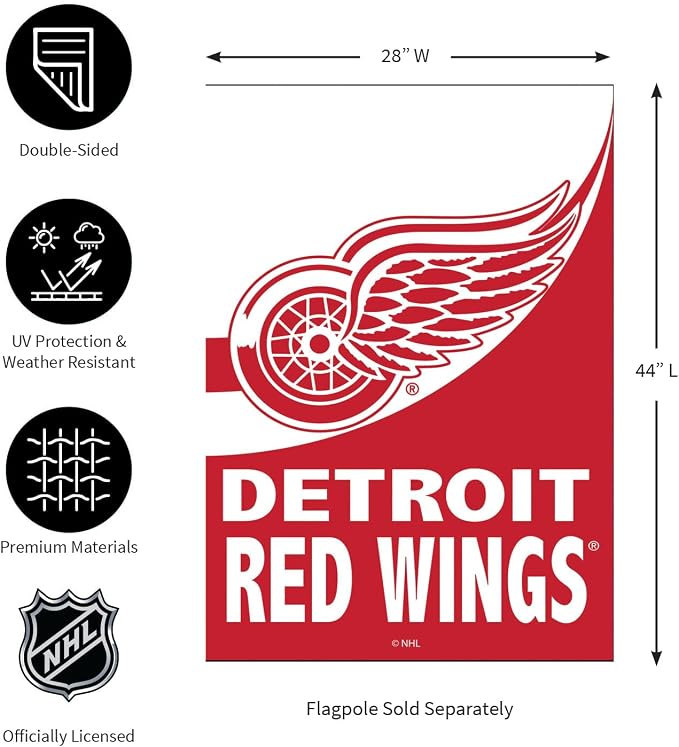 NHL Detroit Red Wings House Flag, 28 x 44, Double Sided Garden Flags for Outside, Outdoor Flags & Banners for Gardens Patio, Indoor Wall Decor Flag for Room