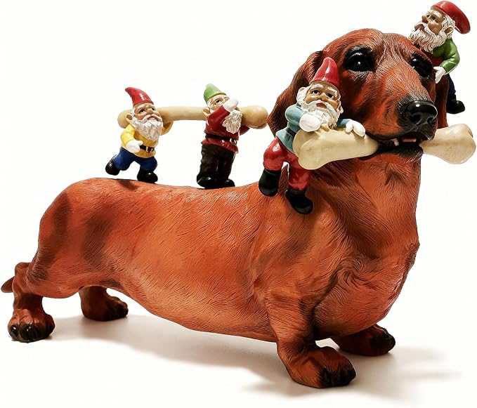 Sunthus Funny Gnomes Dachshund Garden Statue Outdoor Decor | Weiner Dog Resin Yard Ornament