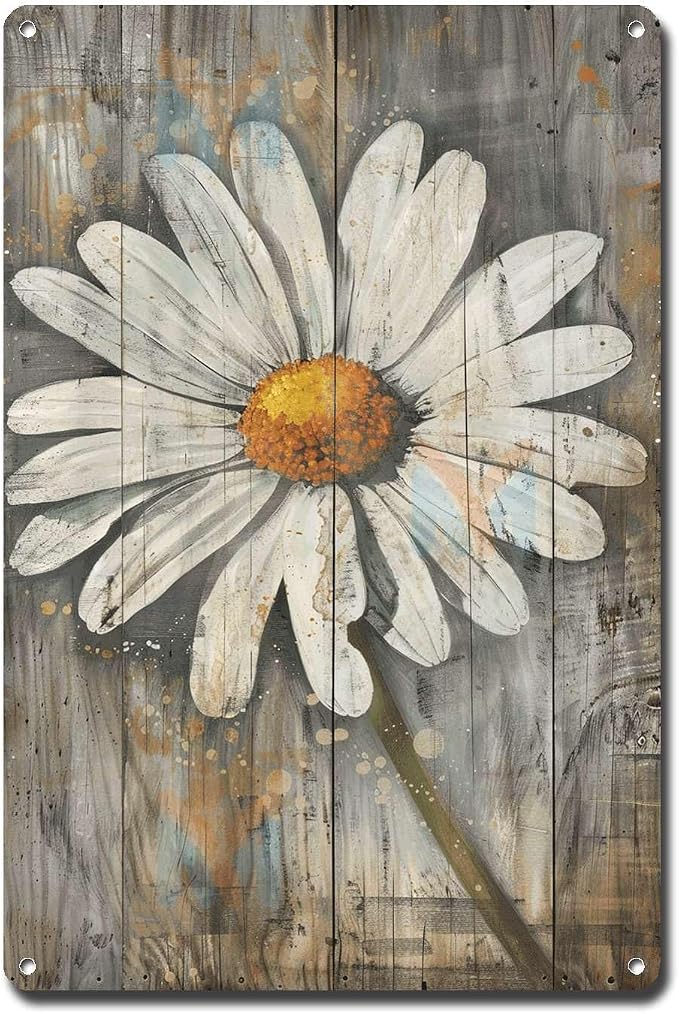 Metal Sign Tin Sign Vintage Wall Art Rustic Reminiscence Daisy Tin Sign for Easy Installation Weather Resistant Design and Vintage Ele Garden Tin Sign for Club 6×8 Inches