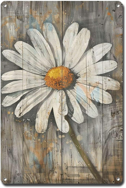 Metal Sign Tin Sign Vintage Wall Art Rustic Reminiscence Daisy Tin Sign for Easy Installation Weather Resistant Design and Vintage Ele Signs for Garden for Room 8×12 Inches