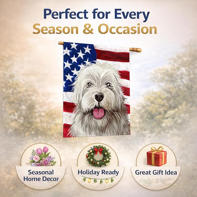 Caroline's Treasures CK6688CHF Sapsali Dog American Flag House Flag Large Porch Sleeve Pole Decorative Outside Yard Banner Artwork Wall Hanging, Polyester, House Size, Multicolor