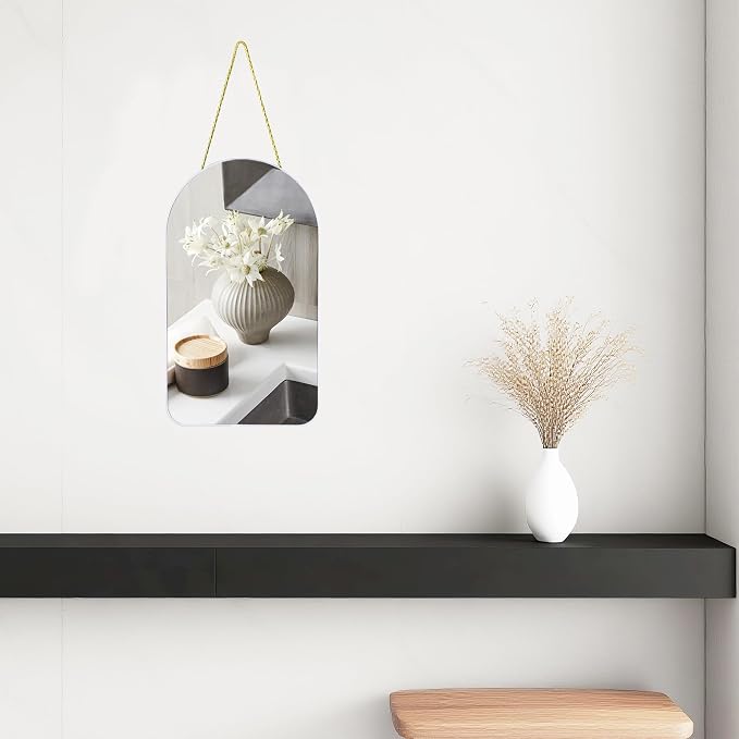 Funerom Small Decorative Arched Wall Mirror with White Frame, 15.8 x 9 inch | Small Modern Hanging Mirror for Bedroom Bathroom
