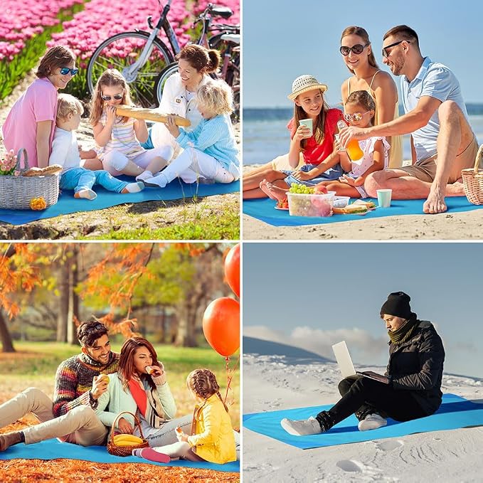 Ainiv Picnic Blanket, Mini Pocket Beach Mat 78.8 x 82.7IN (5-7 People) Foldable, Lightweight Waterproof Sand Free, Foldable Thin Ground Sheet for Outdoor Camping Hiking Travel - with Hand Strap