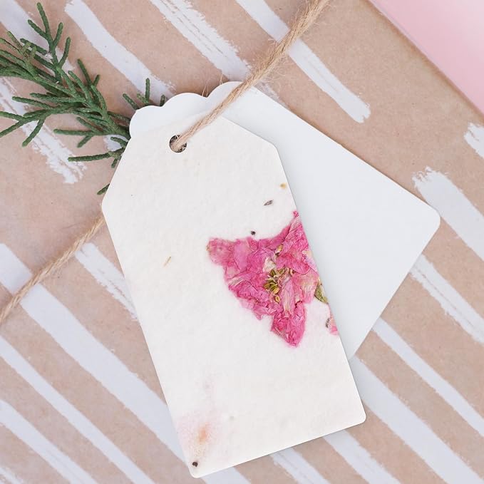 50Pcs Plantable Pink Seed Paper Tags with Wildflower Seeds, Writable & Plantable Present for Moms, Plant Lover, Teachers, Ideal for Weddings, Baby Shower Favors, Memorial, & Celebrations