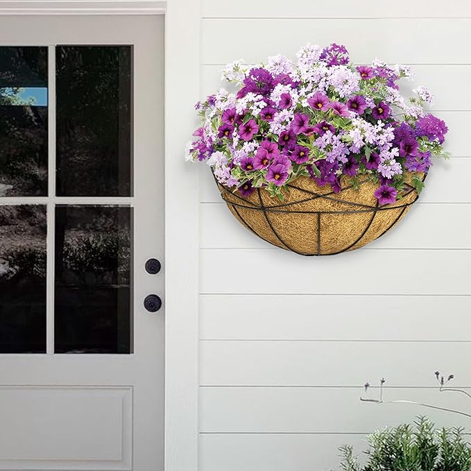 4 Pack 16 Inch Window Boxes Planters Railing Planter Box with Coco Liners Deck Railing Planter Boxes Balcony Hanging Flower Box Wall Mounted Half Round for Outdoor Plants Garden Decor