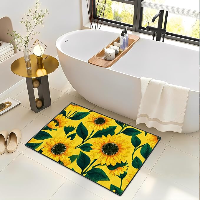 Sunflower 2x3 Entryway Rug,Spring Summer Cheerful Door Mat for Kitchen,Sunroom,Front Door -Washable Non-Slip Rubber Backing Indoor Outdoor- Bright Floral Farmhouse Decor