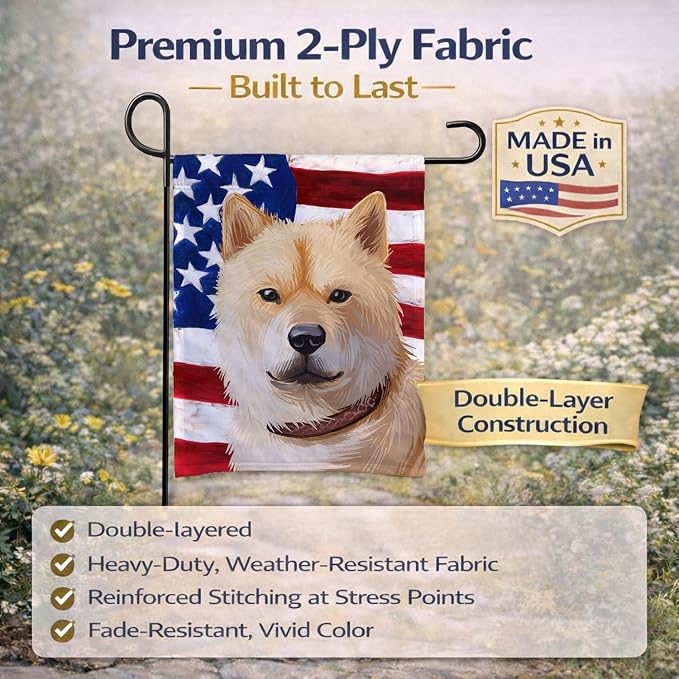 Caroline's Treasures CK6560GF Hokkaido Dog American Flag Garden Flag Mailbox Flag Decorative Yard Flag Banner Outside Patio Artwork Yard Flower Beds, Garden Size, Multicolor