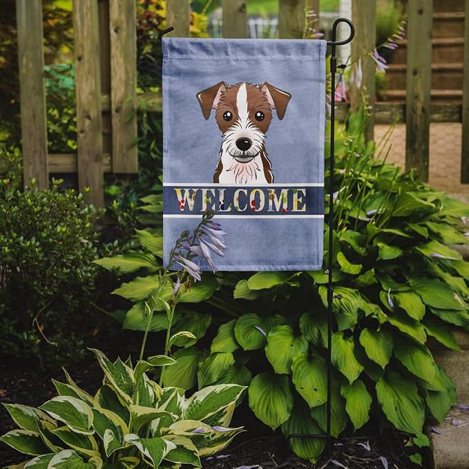 Caroline's Treasures BB1388GF Jack Russell Terrier Welcome Garden Flag, Blue Mailbox Flag Decorative Yard Flag Banner Outside Patio Artwork Yard Flower Beds, Garden Size, Multicolor
