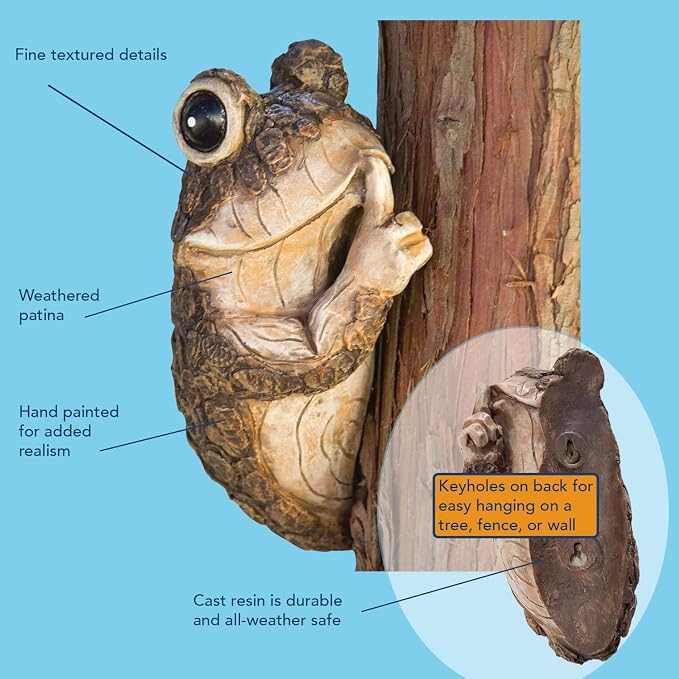 Bits and Pieces Keep Quiet Frog Tree Peeker - Adorable Tree Sculpture - Garden Decoration - Yard Art