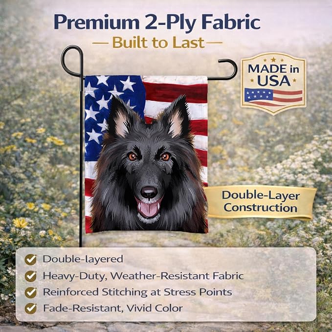 Caroline's Treasures CK6426GF Belgian Groenendael American Flag Garden Flag Mailbox Flag Decorative Yard Flag Banner Outside Patio Artwork Yard Flower Beds, Garden Size, Multicolor