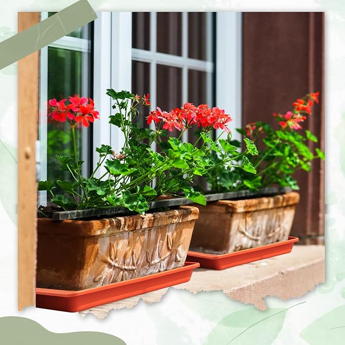 Cinnvoice 4 Pack Terracotta 24 x 8 x 1.6 Inch Rectangle Plant Saucer Large Plastic Plant Tray Water Drip Trays for Windowsill Flower Pot Planter Drainage Germination Garden Indoor Outdoor Use