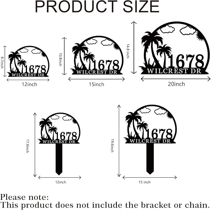 Custom Metal Palm Tree House Number Sign, Personalized Outdoor Beach House Address Numbers, Address Plaque, Multiple Sizes and Colors