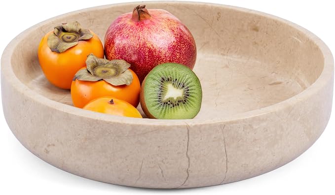 Marble Serving Bowl 8" Inches Beige Handcrafted Natural Stone Fruit Bowl For Kitchen Table decor, Modern Table Centerpiece Bowl, Chips Holder For Parties & Entertainments