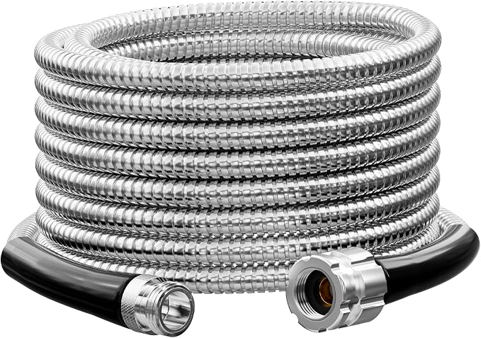 SPECILITE Stainless Steel Garden Water Hose 25 FT, Heavy Duty Metal Hose with Upgraded Reinforced 3/4" Female to Male Aluminium Fittings, Flexible & Lightweight Water Pipe for Reel, Yard, Outdoor