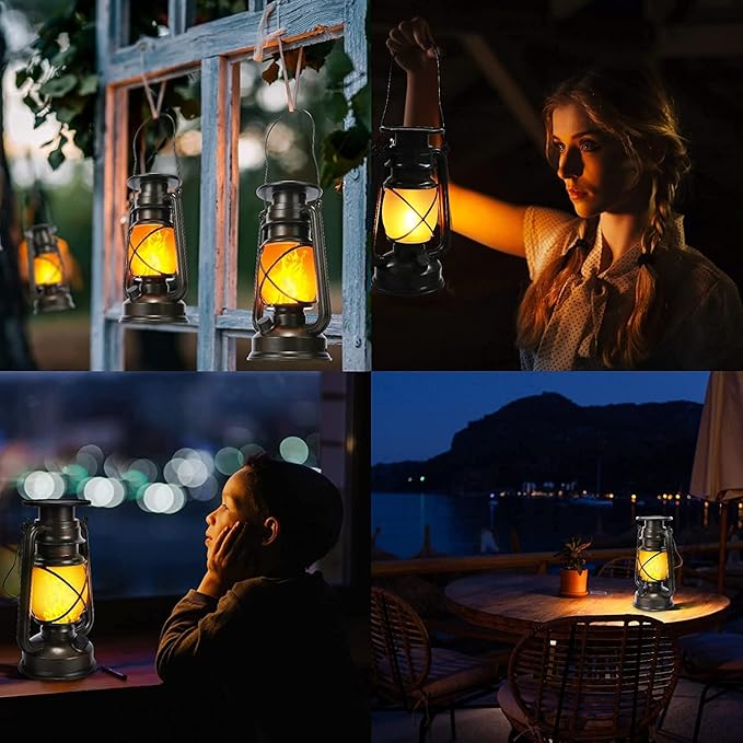 Toodour Solar Lantern Outdoor Lights, 2 Pack Bronze Vintage LED Lantern with 2 Modes, Waterproof Hanging Solar Lights for Camping Patio Garden Yard Outdoor Decorations