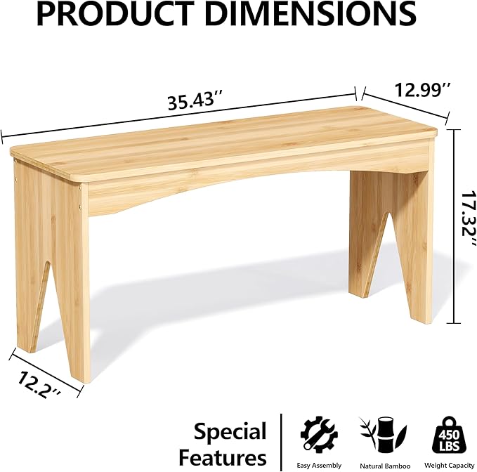APRTAT Bamboo 35.4" Dining Room Bench, Long Indoor Shoe Bench Seat, Natural | 450LBS Weight Capacity, 2-Person Seat, Rounded Safety Corners, Multi-Scene Use, Easy Assembly