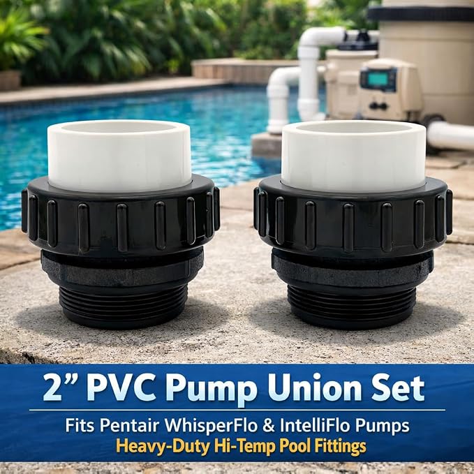 Appaetech | 2-Pack | Hi-Temp 2" PVC Pump Union Set – 2" MIP x 2" Slip Connectors for Pentair WhisperFlo & IntelliFlo Pumps | Heavy-Duty High-Temperature Resistant Pool Plumbing Fittings