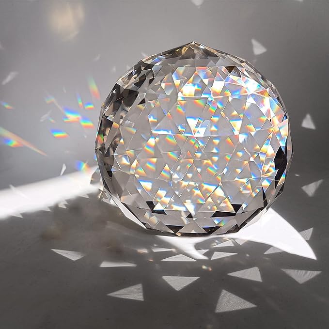 Together-life 4.72inch/120mm Clear Glass Crystal Ball Prism, Sphere Faceted Gazing Ball Suncatcher Rainbow Maker for Window, Feng Shui, Home Office Garden Décor, 120mm/4.72inch