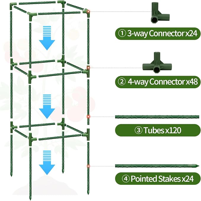6 Pack Tomato Cages for Garden, 43.3 Inch Tall Tomato Trellis Plant Support, Adjustable Garden Trellis for Climbing Vegetables, Plants, Flowers and Fruits(14.5" x 14.5")