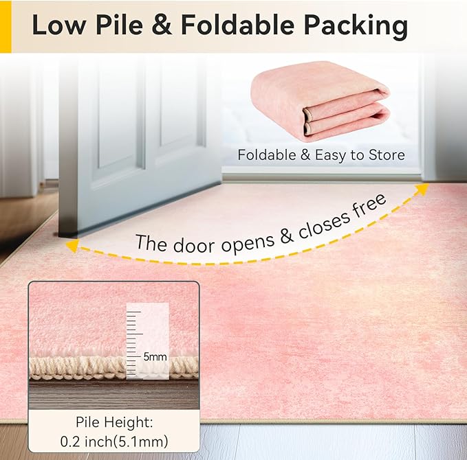 RELEANY Washable 8'x10' Abstract Area Rug for Living Room Light Pink | Carpet for Bedroom, Kitchen, Office, Hallway and Entryway, Printed Pattern, Non‑Slip, Soft, Stain‑Resistant, Easy to Clean