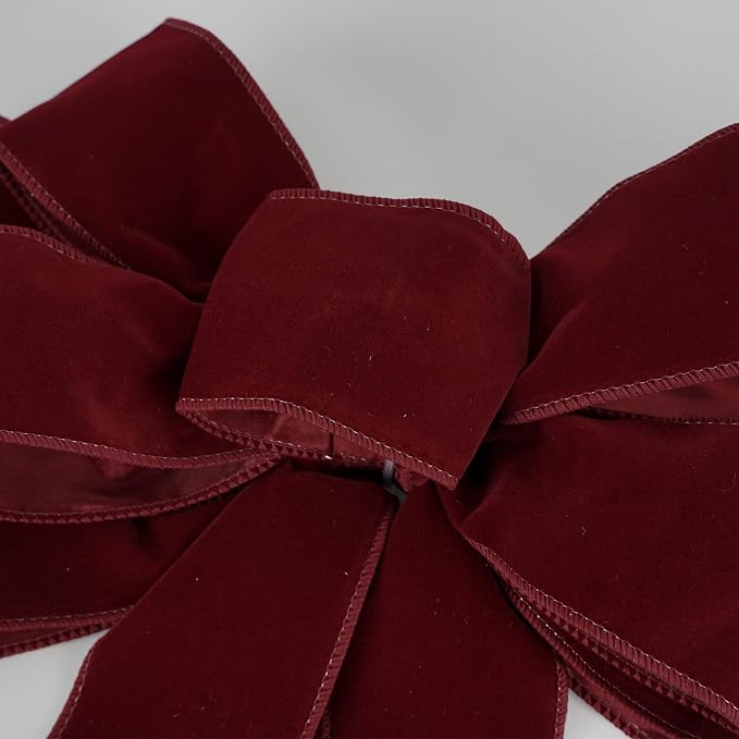13" Dark Red Bow Pre-Tied Bow for Christmas Tree, Burgundy Velvet Ribbon Bows for Wreaths, Premade Tree Toppers Bows for Gift Wrapping, Party Favor, Christmas Home Indoor Outdoor Decor-1 PCs