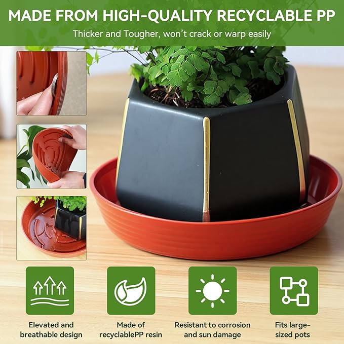 15 Pack Plant Trays for Pots 1.5" Deep Plant Saucers, Heavy Duty 8" 10" 12 inch Plant Tray Bulk Thickened Plant Plates to Catch Water, Durable Plant Saucer Flower Pot Accessories