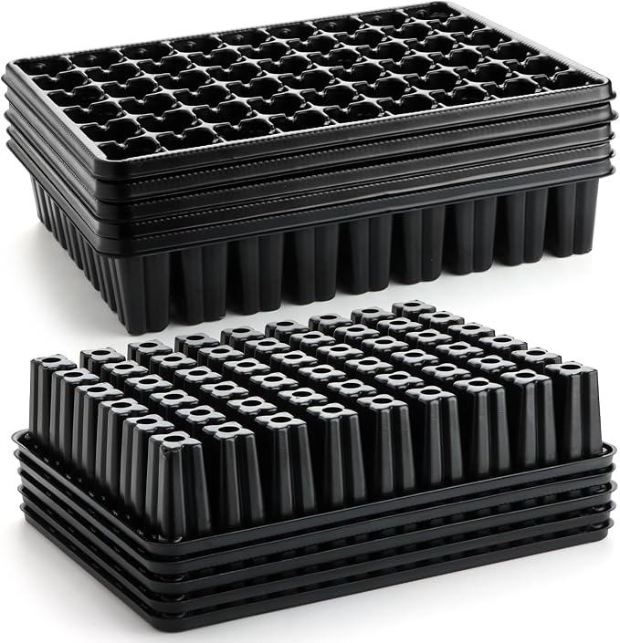 RooTrimmer 54 Cell Seed Starter Trays, 2.8" Deep Plug Flat Tray,10 Pieces Big Holes Germination Tray, Thick Durable Seedling Plastic Nursery Reusable Trays (11.14inch ×14.6 inch, 10-Pack)