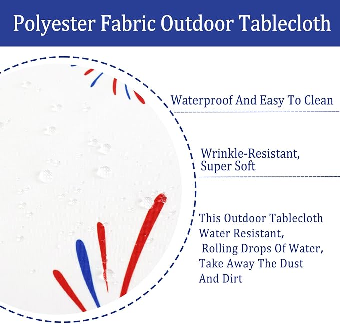 Outdoor Tablecloth with Umbrella Hole 4th of July Decorations Patriotic Decor Waterproof Polyester Rectangle for Picnic, BBQ, Party 60 x 120 in