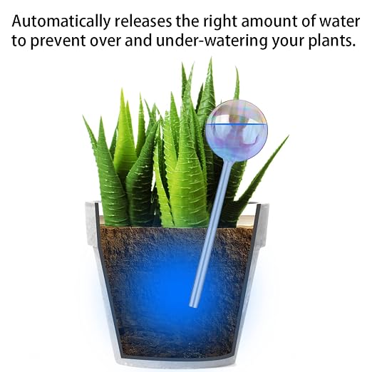 Tomorotec [4 PCS] Light Iridescent Rainbow Gradient Color Clear Glass Self-Watering System Spikes, Automatic Plant Waterer Bulbs