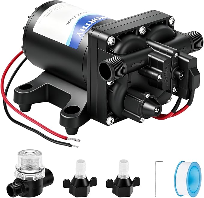 ECO-WORTHY 12V RV Water Pump, 3.5 GPM, 55 PSI, Self Priming Water Pump with Pressure Switch, 4-Chamber Fresh Water Pump for Boat Marine Camper Truck Shower Sprayer