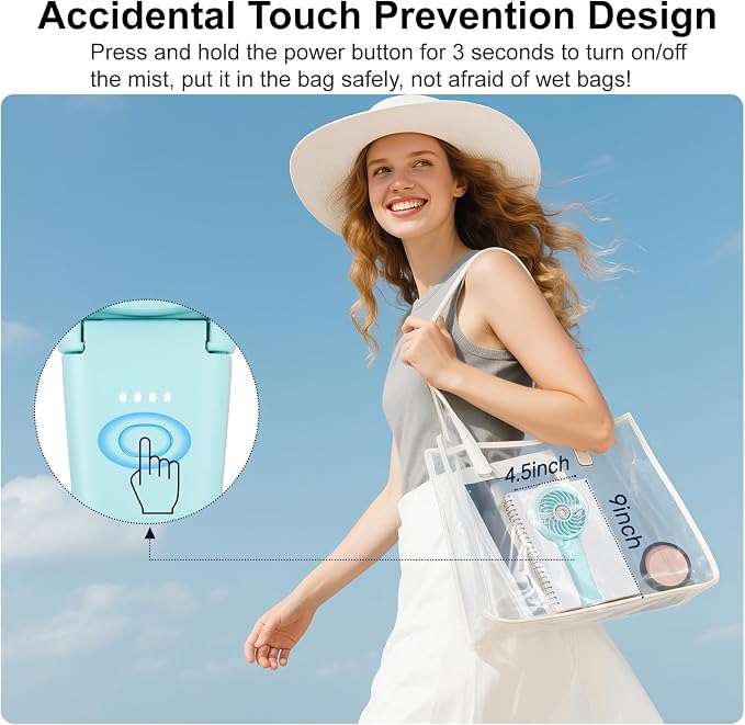 HandFan 4000mAh Handheld Misting Fan, 50ml Water Tank, Rechargeable Personal Mister Fan Portable AC, Spray Water Mist Fans, Foldable Cooling Ice Fans for Beach, Travel, Outdoors(Light Blue)