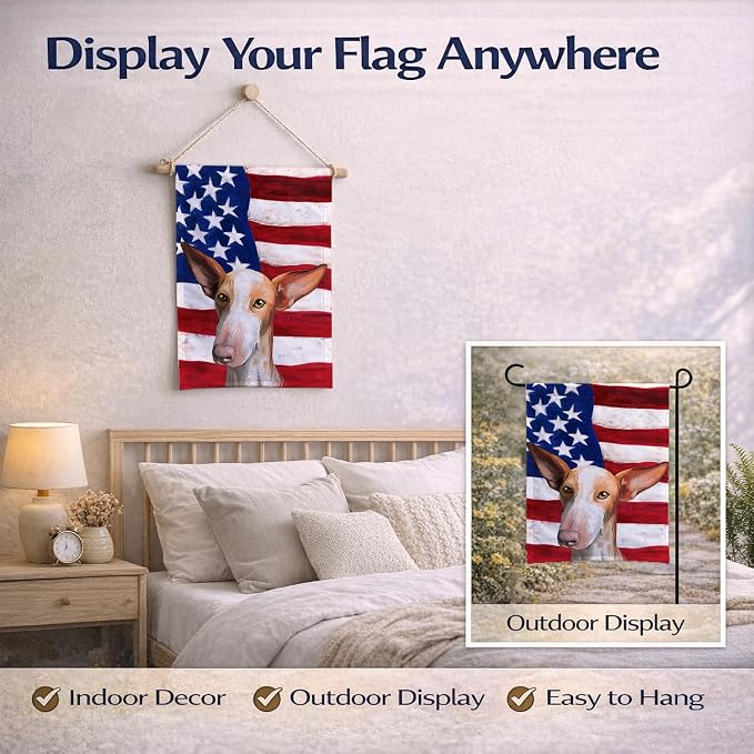 Caroline's Treasures CK6648GF Podenco Canario Dog American Flag Garden Flag Mailbox Flag Decorative Yard Flag Banner Outside Patio Artwork Yard Flower Beds, Garden Size, Multicolor