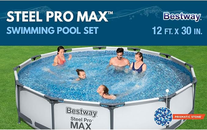 Bestway Steel Pro MAX 12' x 30" Above Ground Pool Set with Filter Pump | Metal Frame Pool, Corrosion-Resistant Steel, Puncture-Resistant Liner, Filter Pump, No-Tool Setup, Quick-Click Connectors