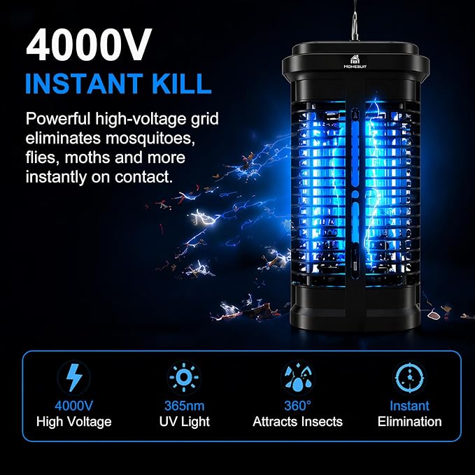 Homesuit Bug Zapper Outdoor 20W, High Powered 4000V Electric Mosquito Zapper with Switch, Waterproof Bug Zappers, Electronic Mosquito Killer, Mosquito Trap for Home Backyard Patio