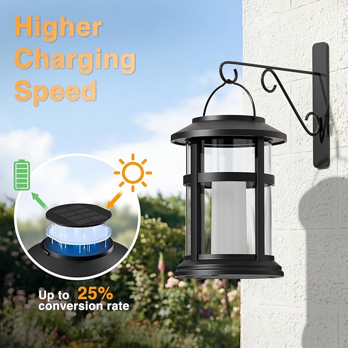 Otdair 2 Pack Solar Lanterns Outdoor Waterproof, Upgraded Flickering Flame Hanging Solar Lights for Outside, Solar Powered Lantern for Patio Yard Garden Porch Decor, Gift for Mom Housewarming