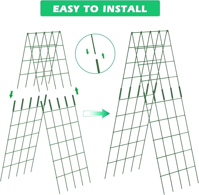 DoCred Cucumber Trellis, 59" H 2 Pack Metal Foldable Upgraded A Frame Garden Trellis for Raised Bed Climbing Plants, Vegetables, Including Plant Support Clips, Twist Ties, Plastic Ties, Green