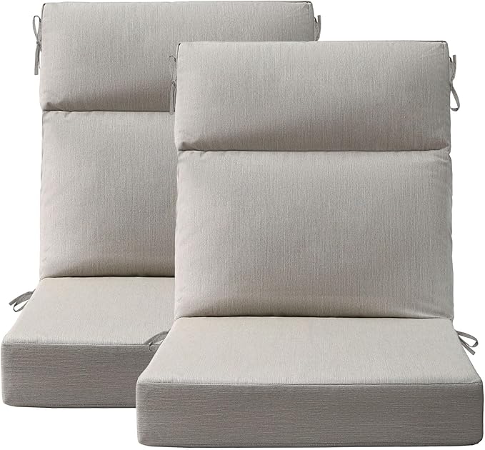 Sunbrella Outdoor Patio Chair Cushions 44x21x3.5 inch, Set of 2 Thicken Comfy Cushions for Rocker Non Slip Fade Shield Water Repellent High Back with Ties, Specrtum Pebble