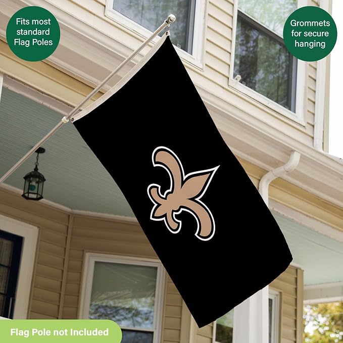 Team Sports America NFL New Orleans Saints 3 x 5 Outdoor Durable House Flag with Grommets | Sport Team Flag & Banner | Indoor Wall Decoration for Room