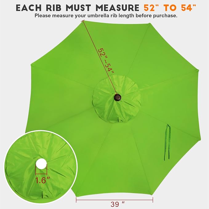 Blissun 9ft Patio Umbrella Replacement Canopy, Market Umbrella Top, Outdoor Table Umbrella Canopy for 8 Ribs, Canopy Only