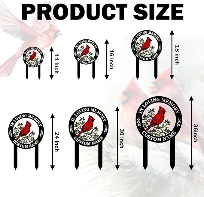 Personalized Cardinal Metal Sign with Stakes, Custom Garden Yard Decor Outdoor, Memorial Gift for Mom, Garden Plaque Gifts for Memorial, Remembrance loss loved Ones Grave Marker
