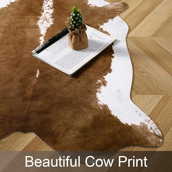AROGAN 8x10 Faux Cowhide Rug, Brown Cow Print Large Animal Hide Area Rug | Premium Cow Hide Carpet, Western Rug for Bedroom Living Room Decor, Durable Faux Cow Skin Cowhide Area Rug