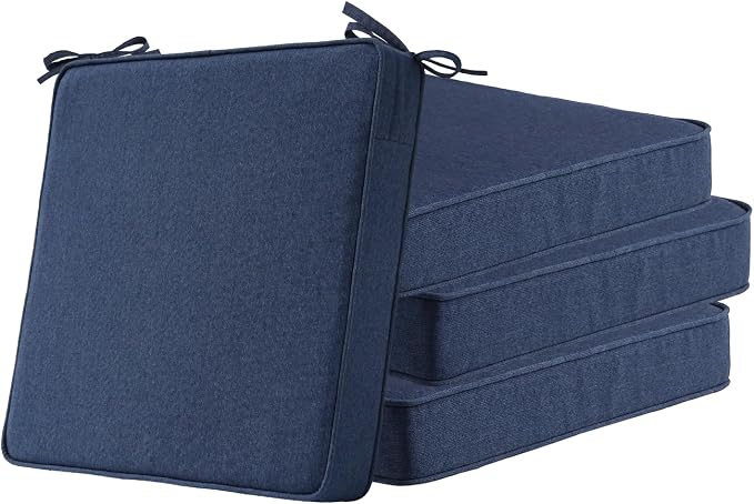 Unimatta Sunbrella Square Corner Seat Cushions, 19" x 19" x 3", Set of 4, Indoor Outdoor Water Repellent Universal Chair Pads with Ties for Patio Furniture, Garden Dining Chairs, Specrtum Indigo