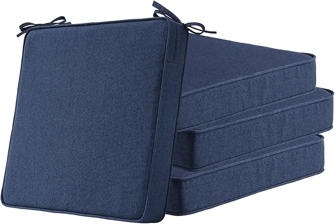 Unimatta Sunbrella Square Corner Seat Cushions, 18.5" x 16" x 3", Set of 4, Indoor Outdoor Water Repellent Universal Chair Pads with Ties for Patio Furniture, Garden Dining Chairs, Specrtum Indigo