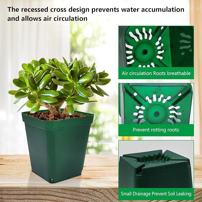 RooTrimmer Square Nursery Seedling Pot 3.5 Inches 90 Pcs, Small Nursery Pot Plastic Thick and Sturdy Seed Start Germination Pot for Plant Propagation and Seeding(Green,3.54 Inches, 90Pcs)