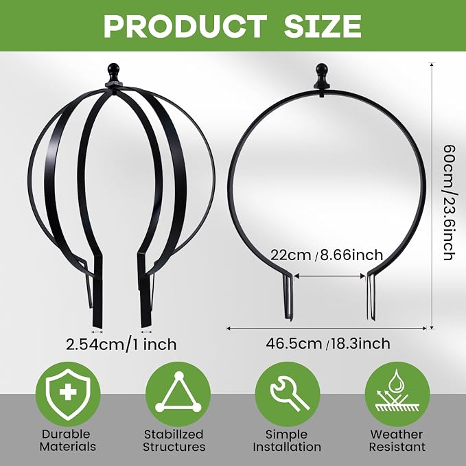 YOHSNOR Set of 2 Metal Garden Trellis Obelisks - Durable Black Powder Coated Round Climbing Frames for Plants - Ideal Decorative Support for Flowers & Vines - Ideal for Indoor & Outdoor Gardens